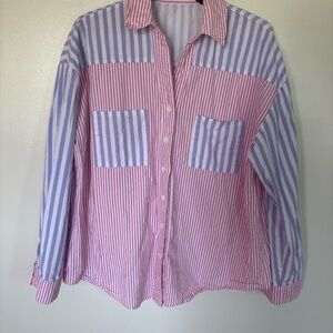 Source Unknown Pink and Blue Striped Button-Down Shirt
